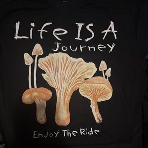 Black Graphic Tee with Mushroom Design